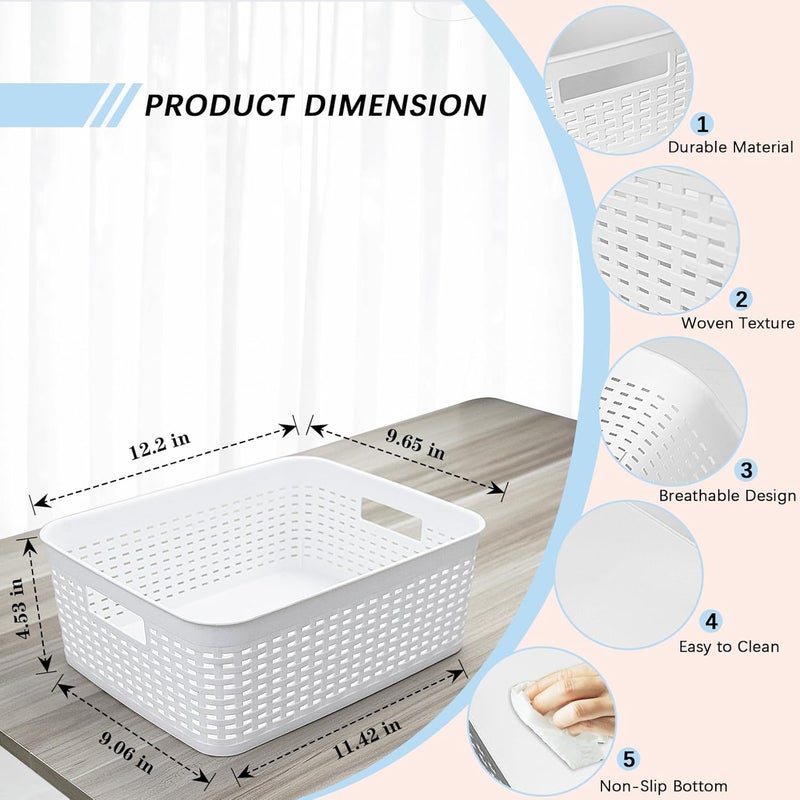 Soddeph Plastic Storage Baskets for Cabinets, Household Pantry Organization with Handle,Organizer Bins for Room,Bathrooms,Under-Sink,Kitchen (White, M-3PACK) - Image 2